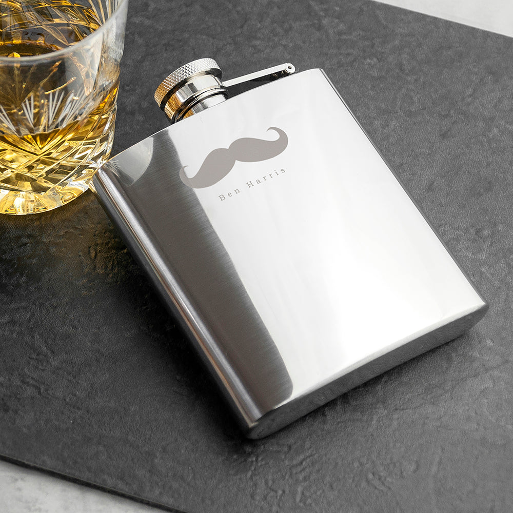 Personalized Hip Flasks - Personalized Stainless Steel Moustache Hip Flask 