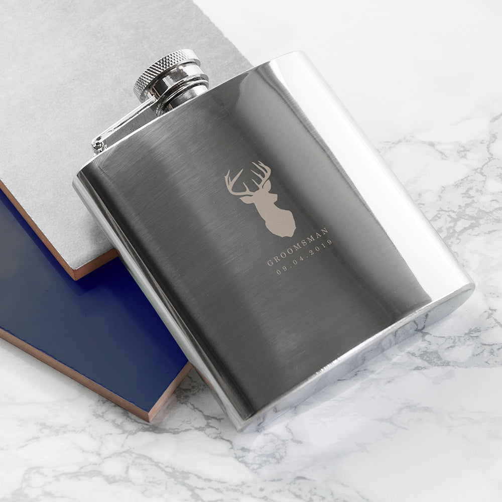 Personalized Hip Flasks - Personalized Stag 6oz Stainless Steel Hip Flask 