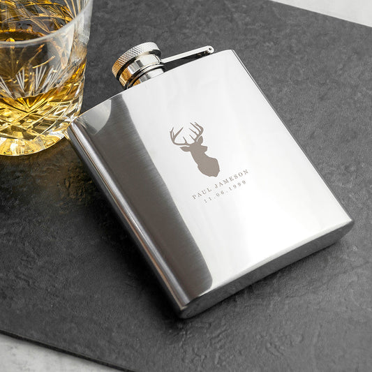 Personalized Stag 6oz Stainless Steel Hip Flask