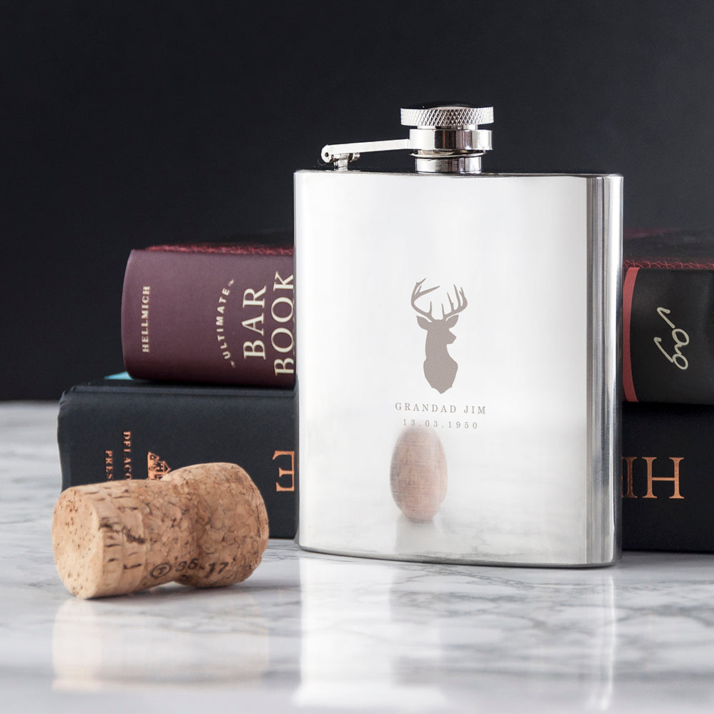 Personalized Hip Flasks - Personalized Stag 6oz Stainless Steel Hip Flask 