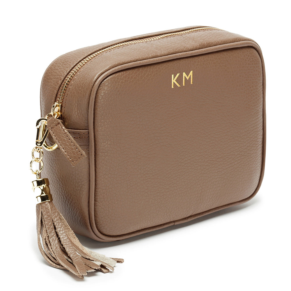 Personalized Cross Body Bags - Personalized Cross Body Taupe Leather Bag 