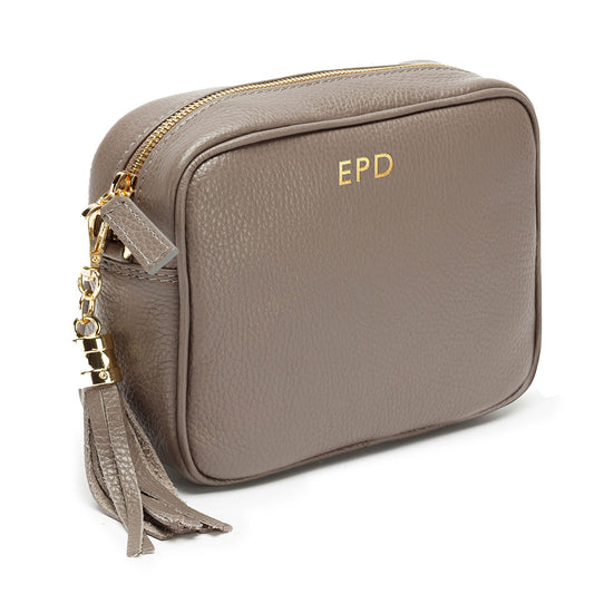 Personalized Cross Body Leather Bag In Grey