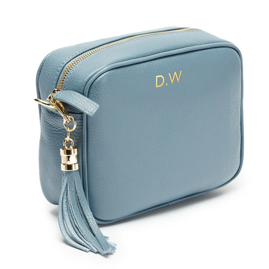 Personalized Cross Body Leather Bag - Light Blue
