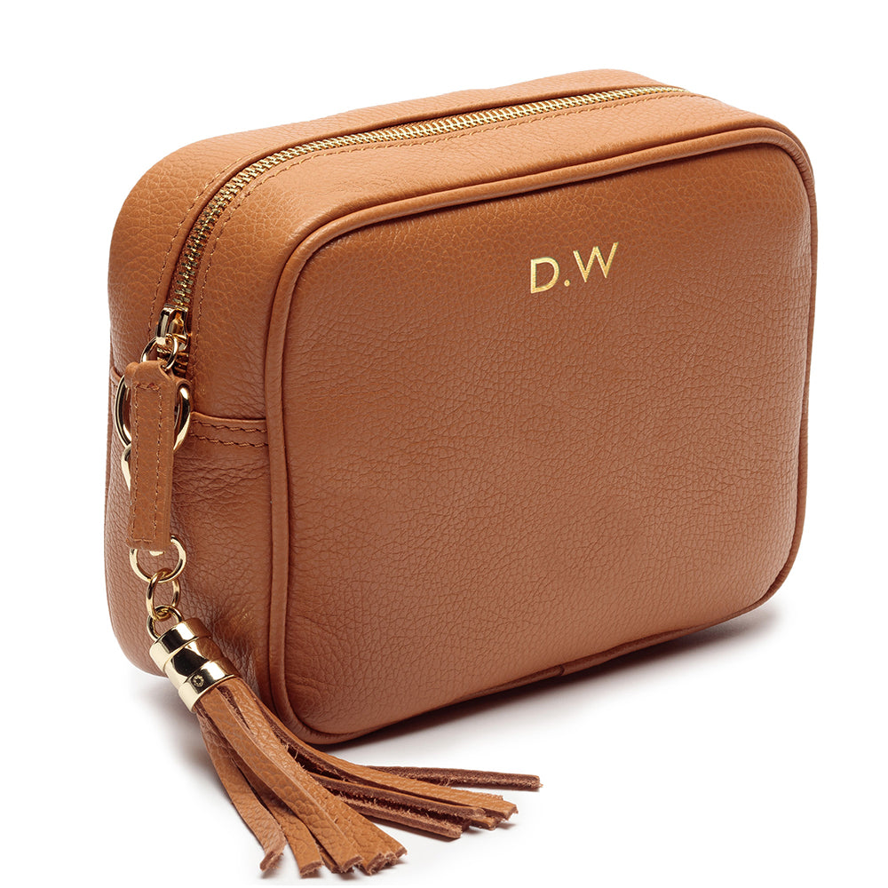 Personalized Cross Body Bags - Personalized Cross Body Tan Leather Bag 