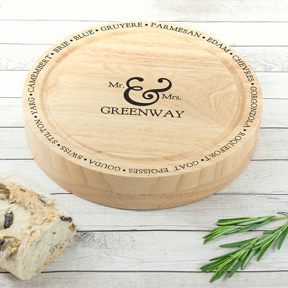 Personalized Wooden Cheese Boards - Personalized Mr and Mrs Cheese Board Set 