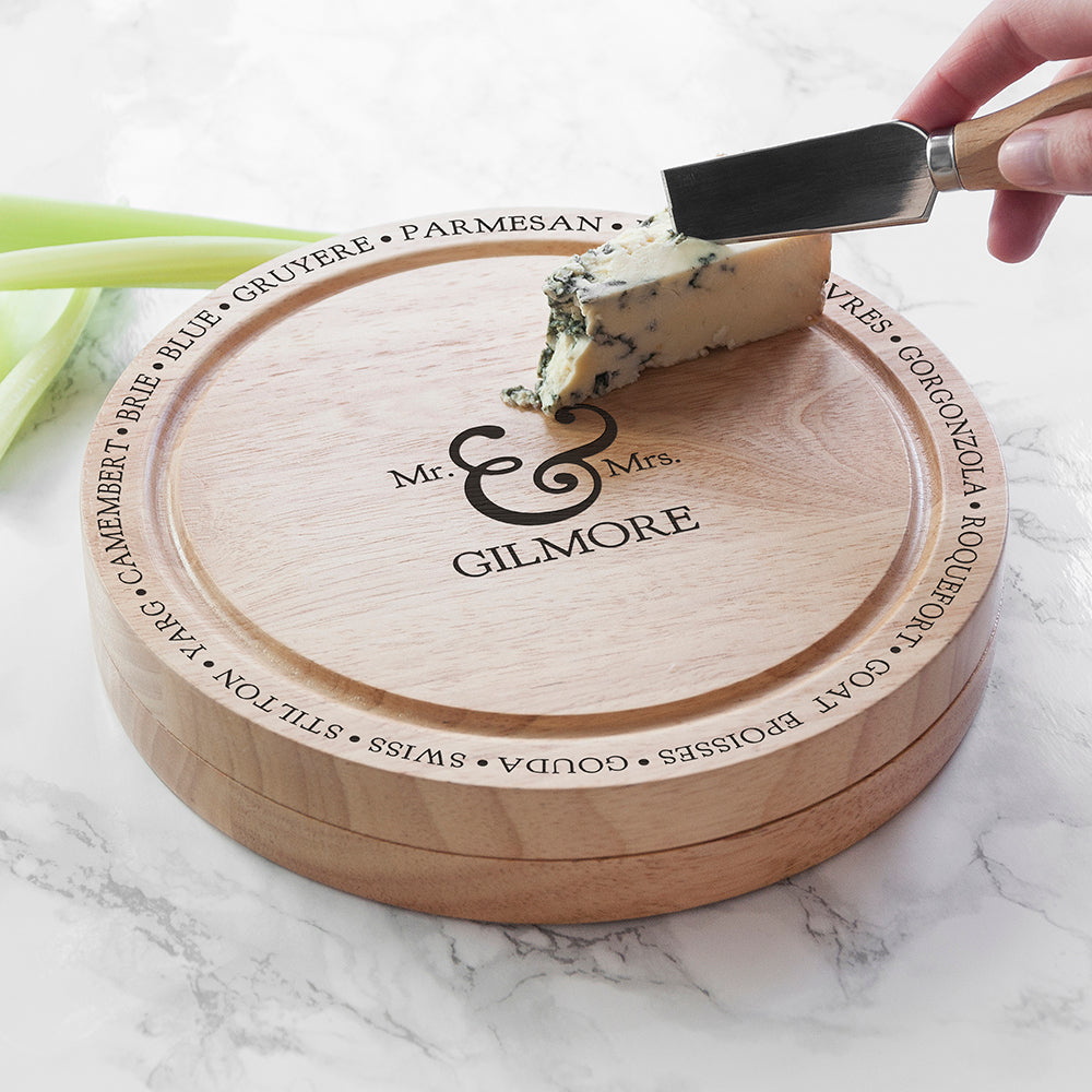 Personalized Wooden Cheese Boards - Personalized Mr and Mrs Cheese Board Set 