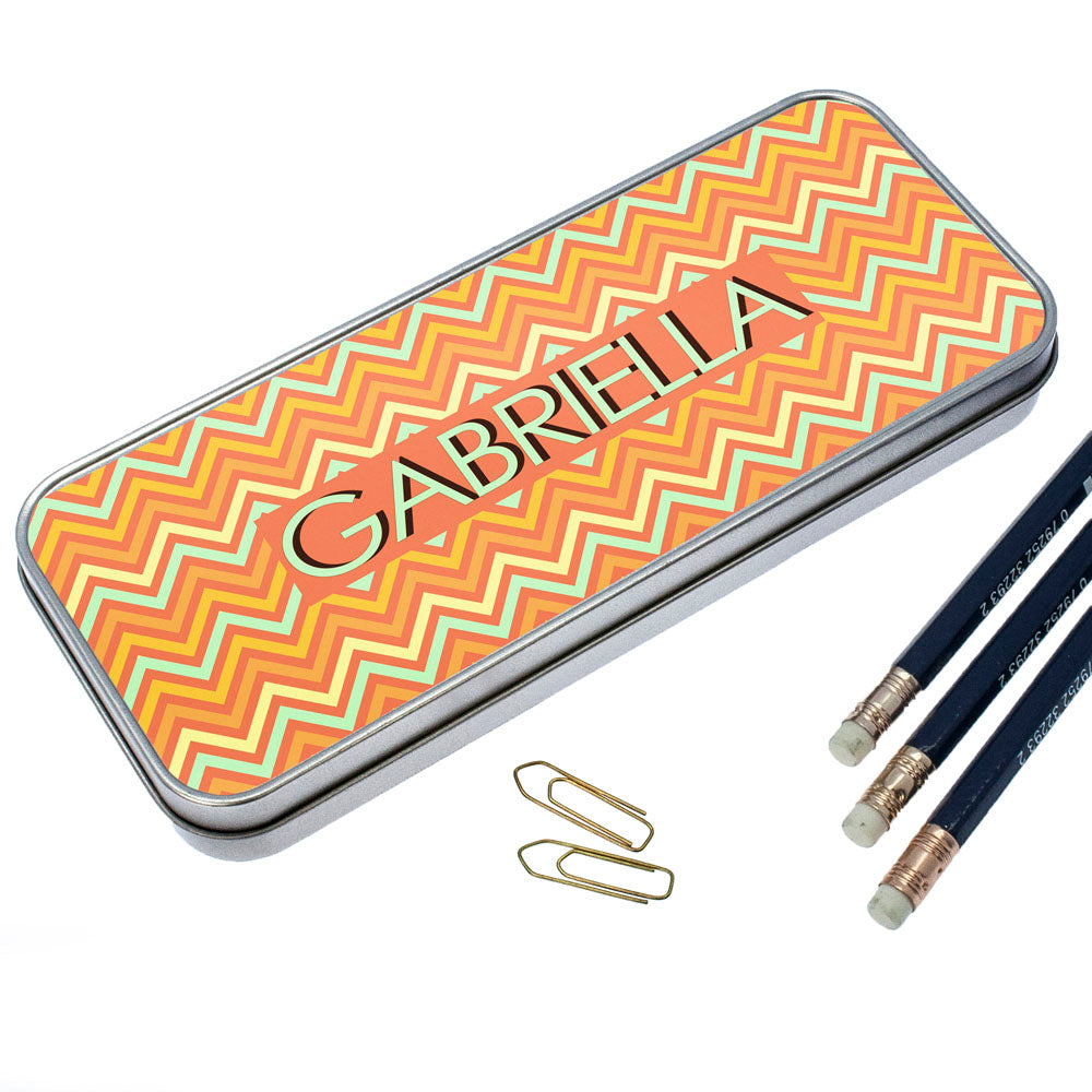 Personalized Pencil Cases - Orange Chevron Pattern Pencil Case 