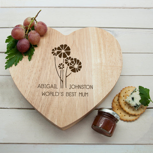 Personalized Cheese Board - World's Best Mom, Daisy Heart