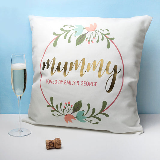 Personalized Floral Wreath Cushion Cover