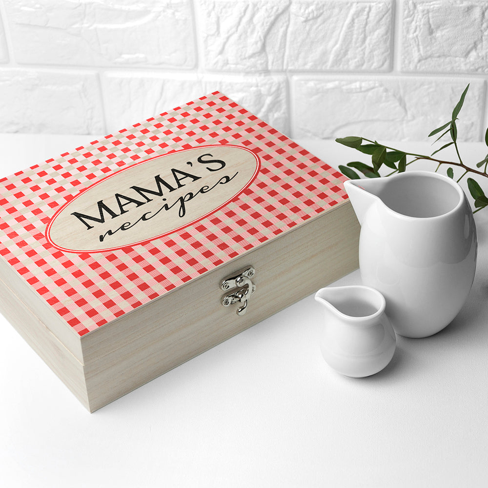 Personalized Recipe Boxes - Personalized Gingham Red Recipe Box 