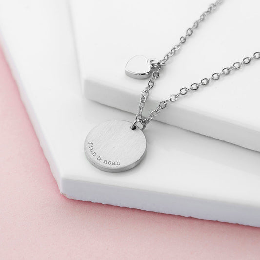 Personalized Heart and Disc Family Necklace