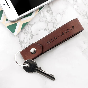 Personalized Luxury Brown Leather Keyring - GiftsofaKind