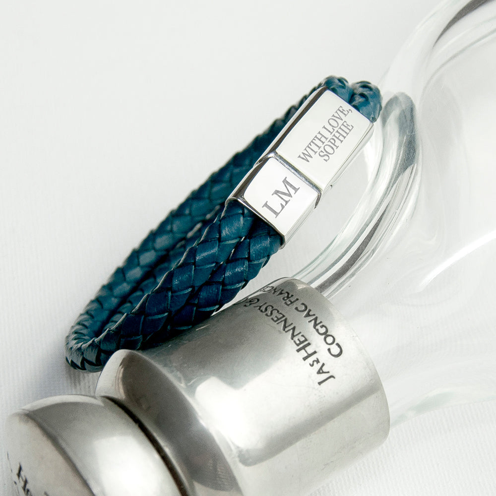 Personalized Men's Bracelets - Men's Dual Leather Woven Personalized Bracelet in Teal 