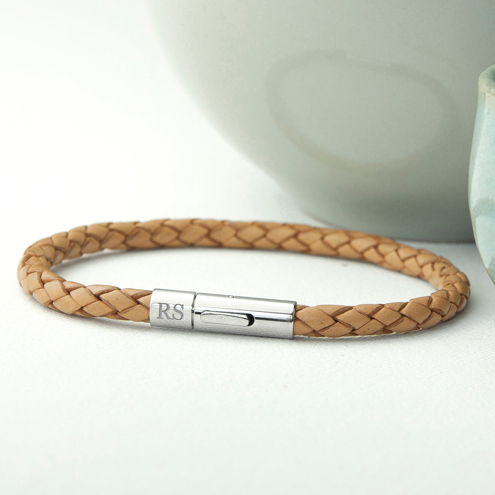 Personalized Men's Bracelets - Personalized Men's Capsule Tube Woven Bracelet in Tan 