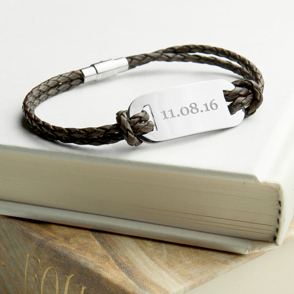 Personalized Men's Bracelets - Personalized Men's Statement Woven Leather Bracelet In Brown 