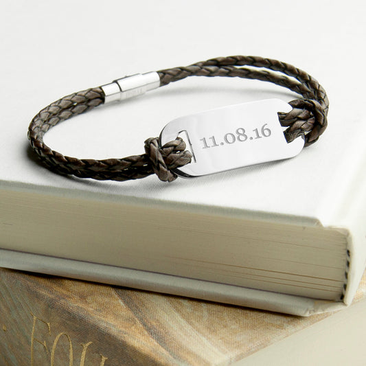Personalized Men's Statement Woven Leather Bracelet In Brown