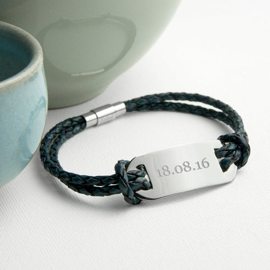 Personalized Men's Statement Leather Bracelet In Navy