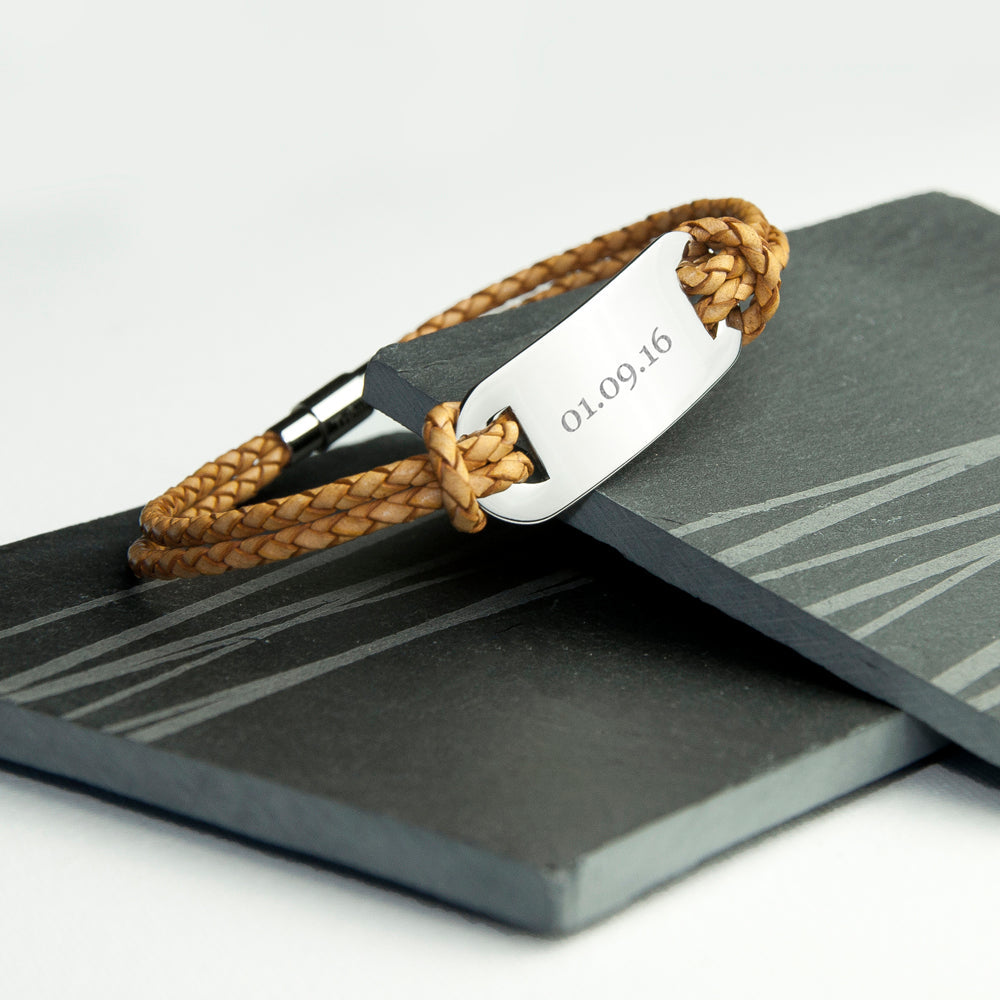 Personalized Men's Bracelets - Personalized Men's Statement Leather Bracelet in Standstone 