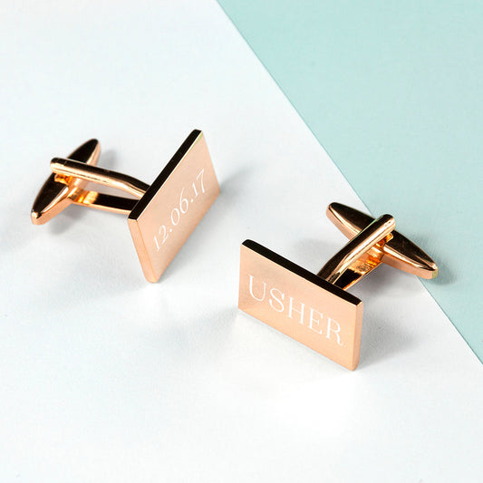 Personalised Rectangle Rose Gold Plated Cufflinks