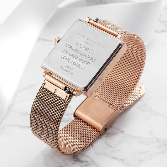 Ladies Metallic Personalized Watch in Rose Gold