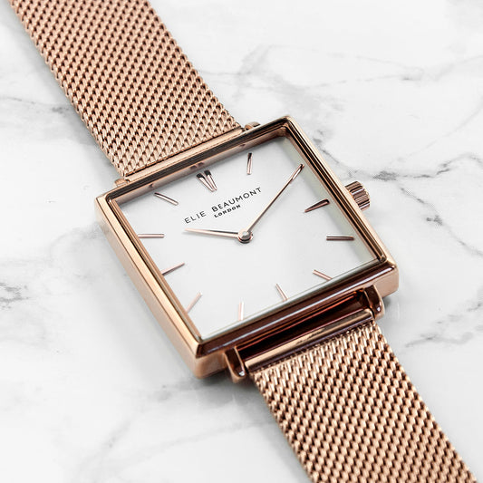 Ladies Metallic Personalized Watch in Rose Gold
