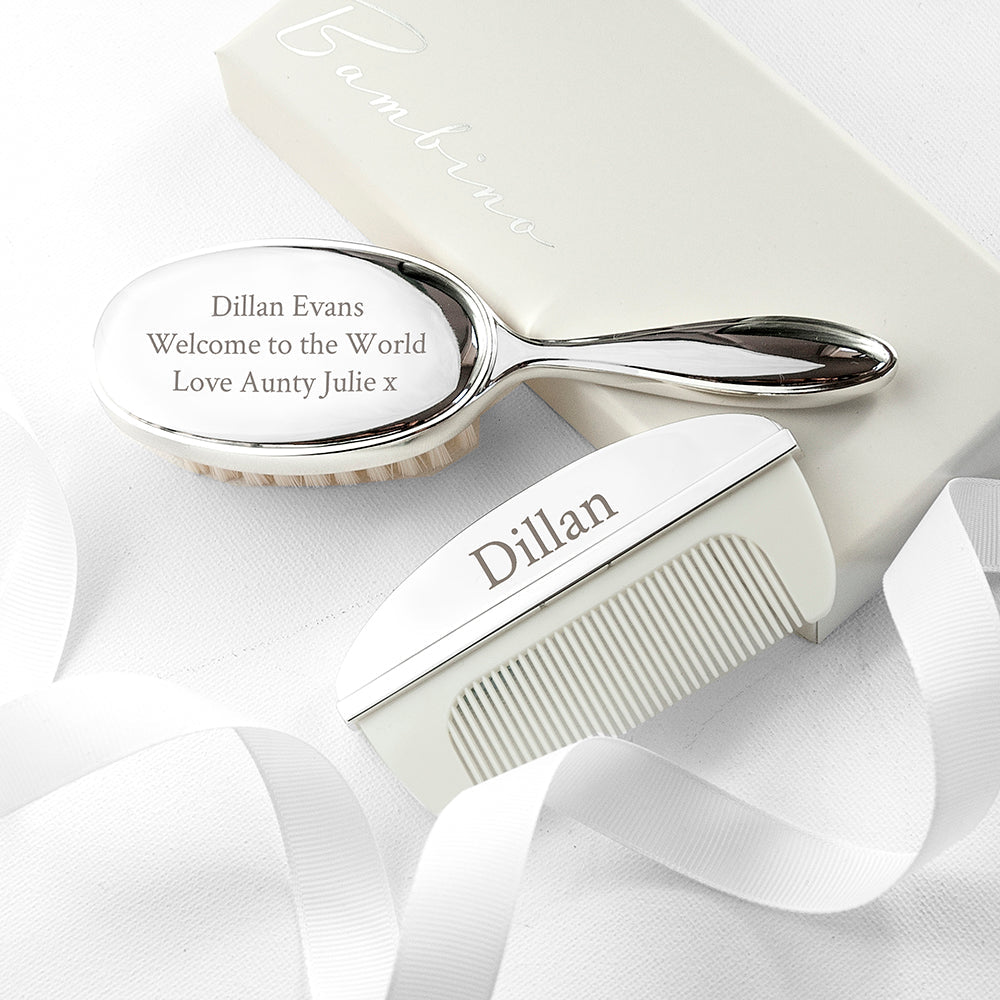 Personalized Silver Plated Baby Brush And Comb Set - Lovesakes