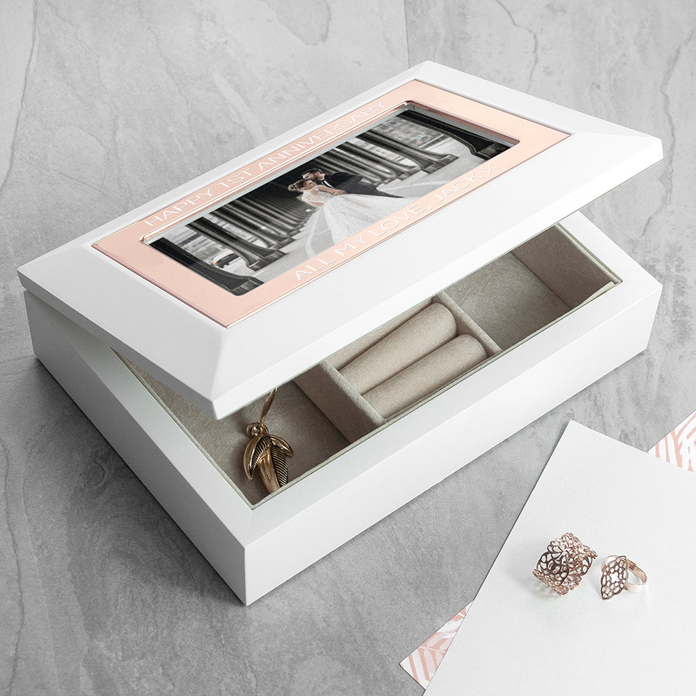 Personalized Jewellery Boxes & Storage - Personalized Jewelry Box - White and Rose Gold 
