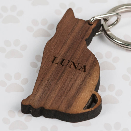 Personalized Wooden Cat Key Ring