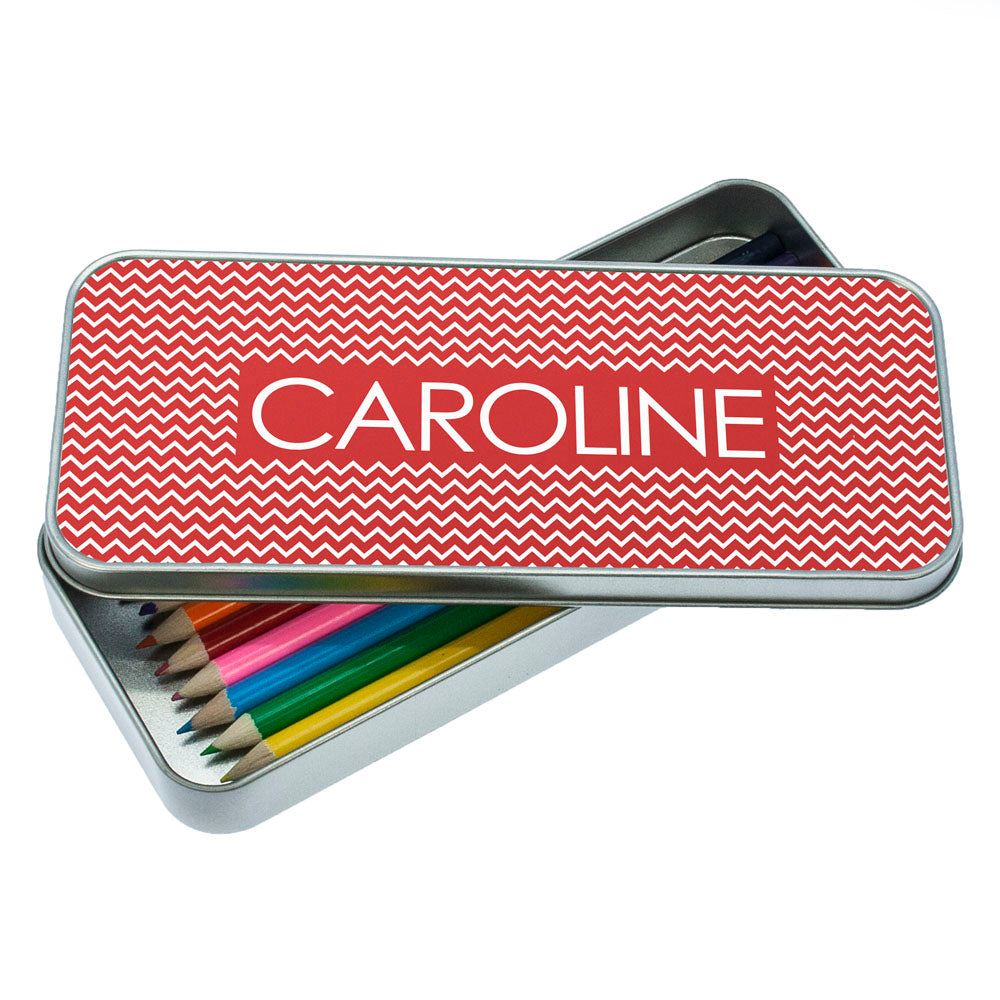 Personalized Pencil Cases - Red Chevron Pattern Pencil Case 