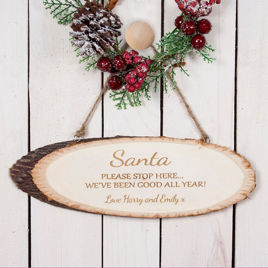 Personalised Santa Stop Here Wooden Decorative Sign