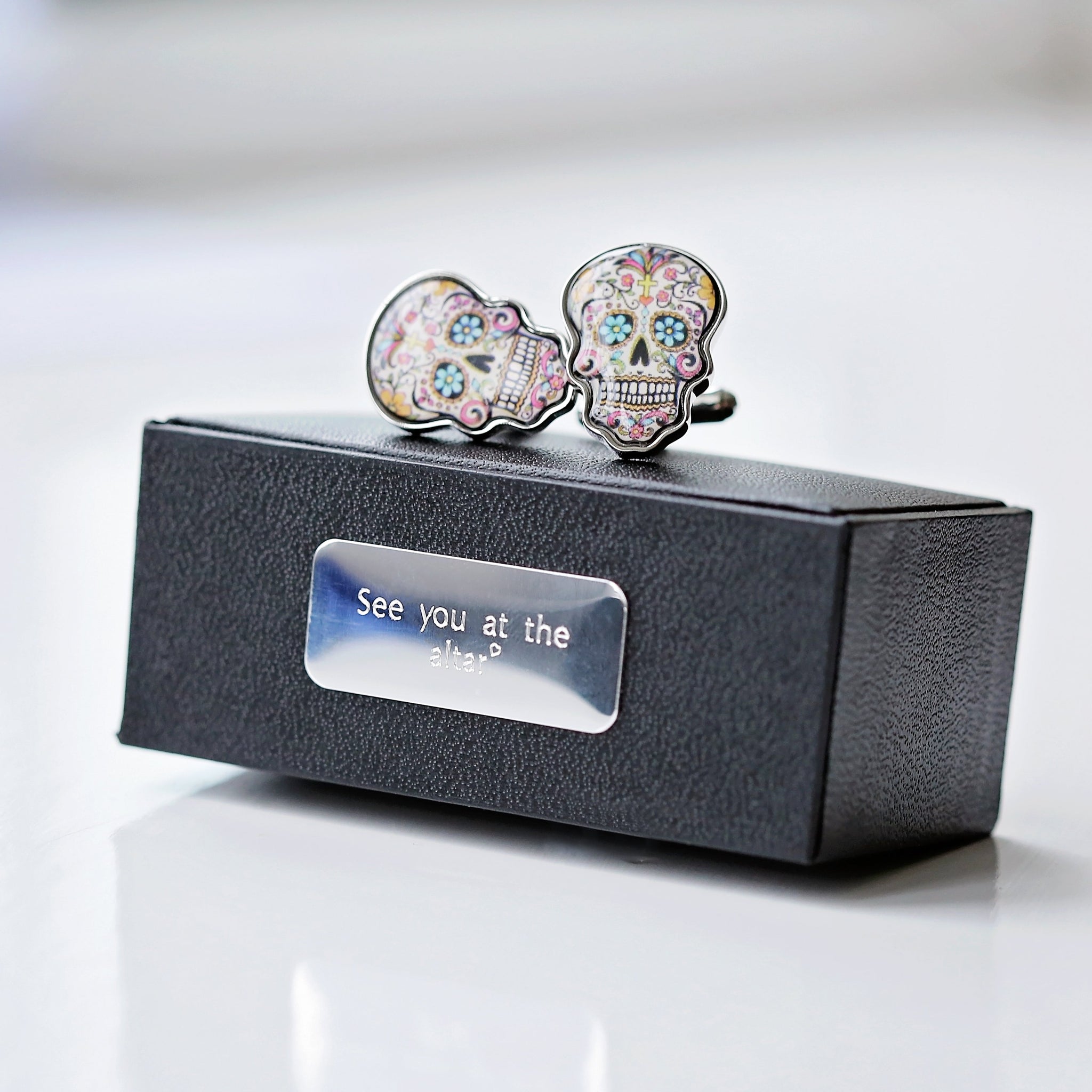 Skull Cufflinks + Engraved Box - GiftsofaKind