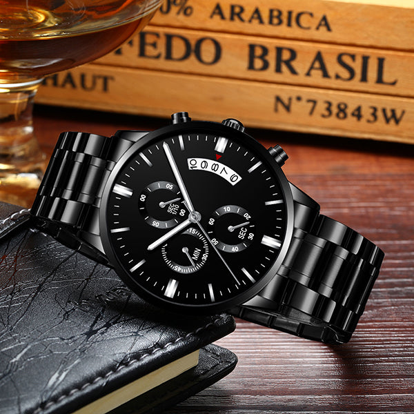 Personalized Men's Watches - Dad Gift: Chronograph Watch + Personalized Glass Message Stand 