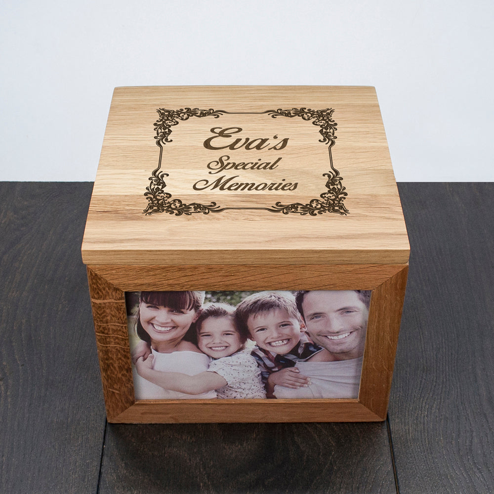 Personalized Keepsake Boxes - Personalized Vintage Style Special Memories Oak Photo Keepsake Box 