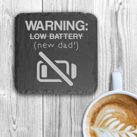 Warning: New Dad Square Slate Keepsake