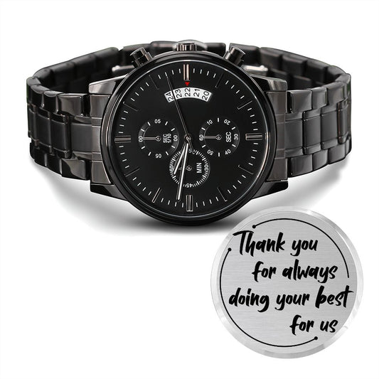Thank You - Engraved Black Chronograph Watch