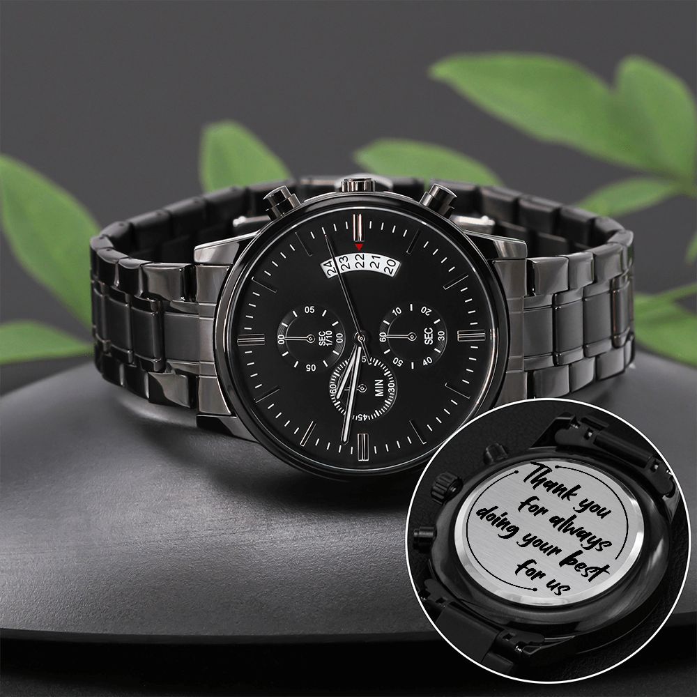 Thank You - Engraved Black Chronograph Watch 