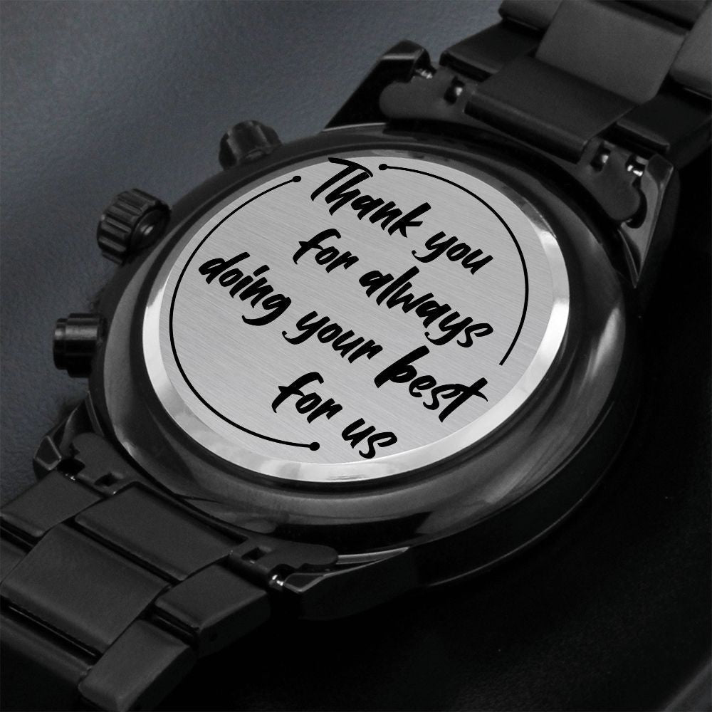 Thank You - Engraved Black Chronograph Watch 