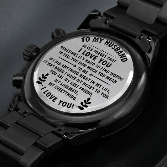 To My Husband - Engraved Black Chronograph Watch