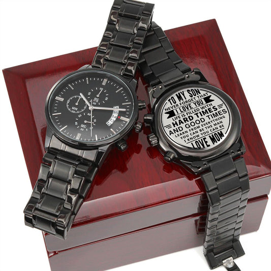 To My Son - Engraved Black Chronograph Watch