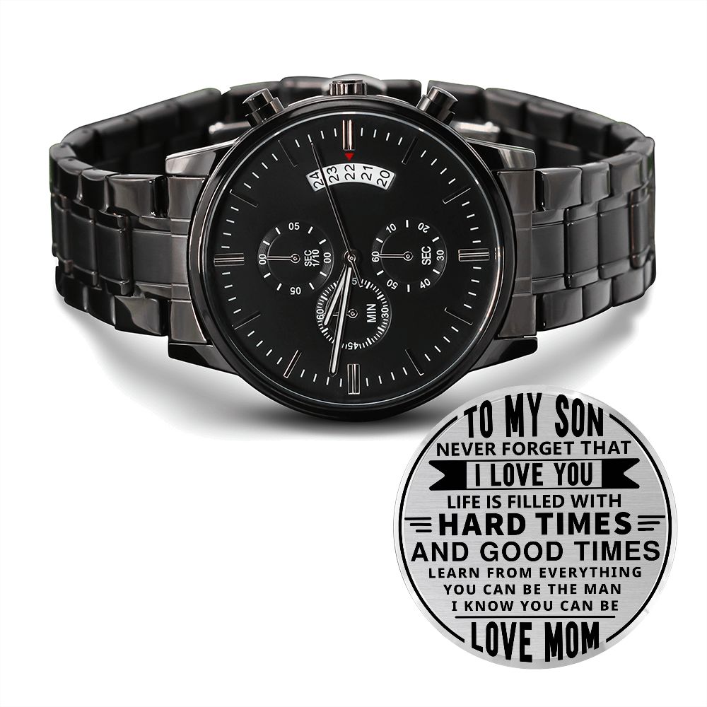 To My Son - Engraved Black Chronograph Watch 