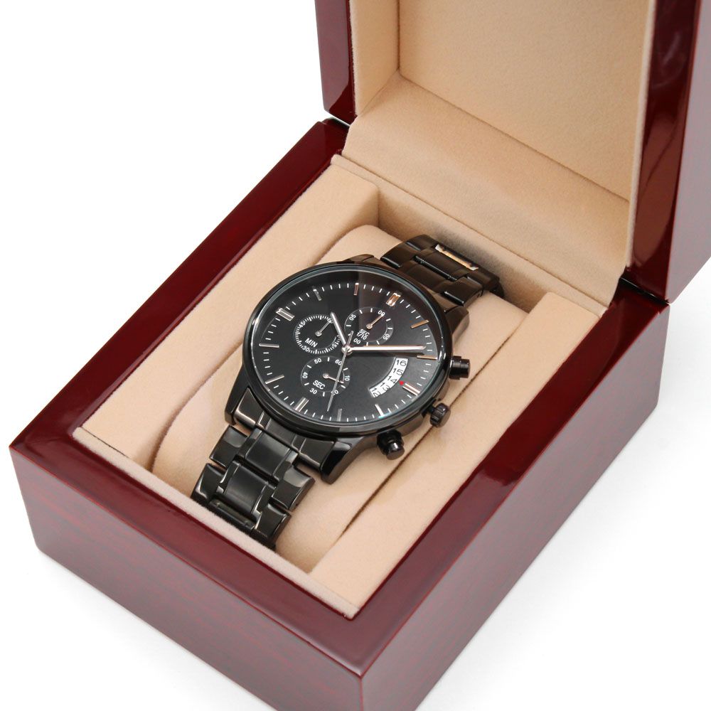 To My Son - Engraved Black Chronograph Watch 