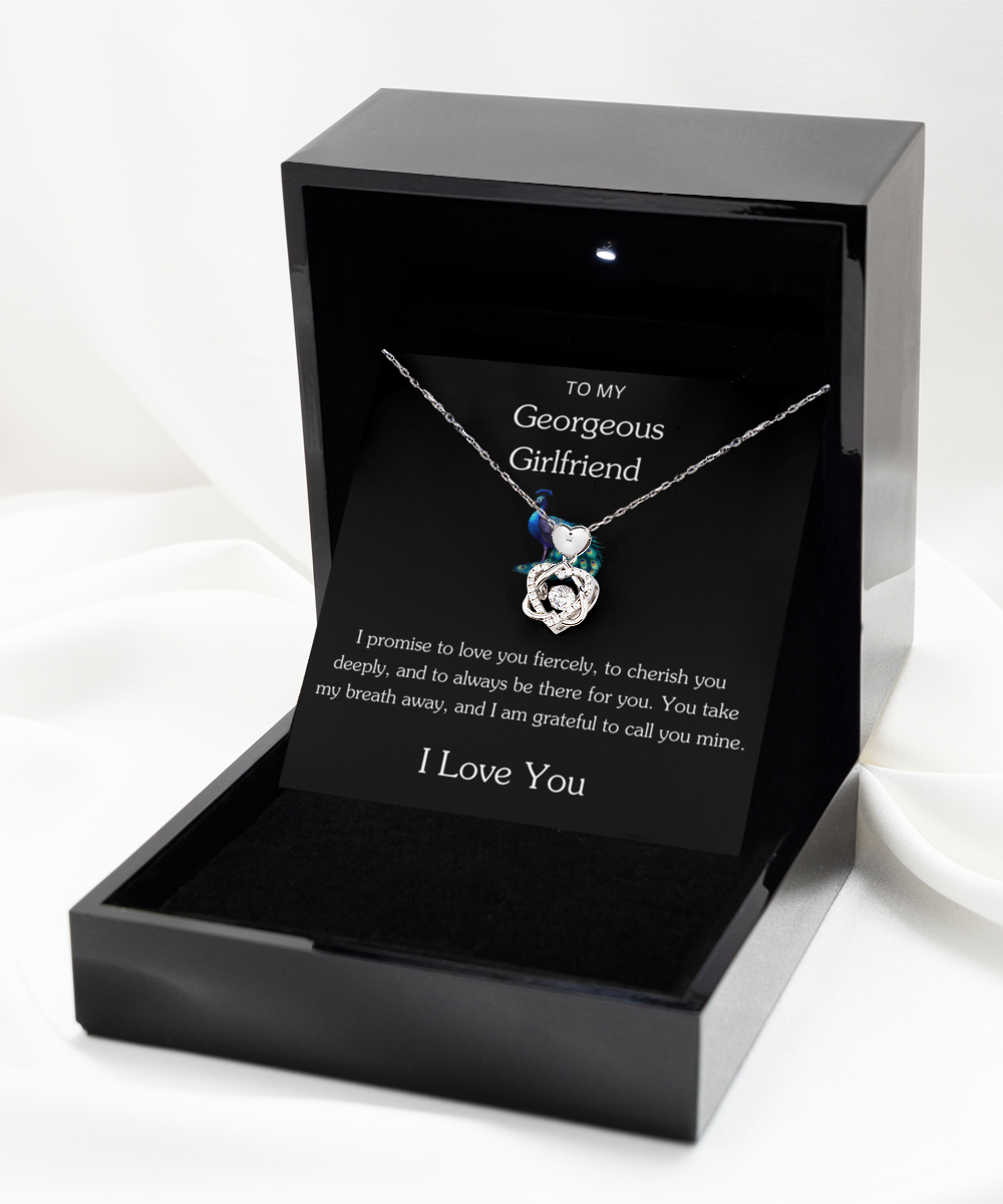 Personalized Necklaces + Message Cards - Heart Knot Necklace + Girlfriend Message Card 