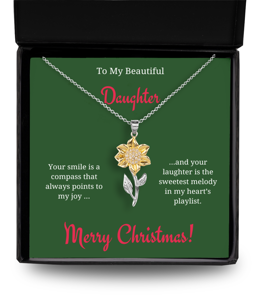 Personalized Necklaces - Daughter Sunflower Necklace + Christmas Card 