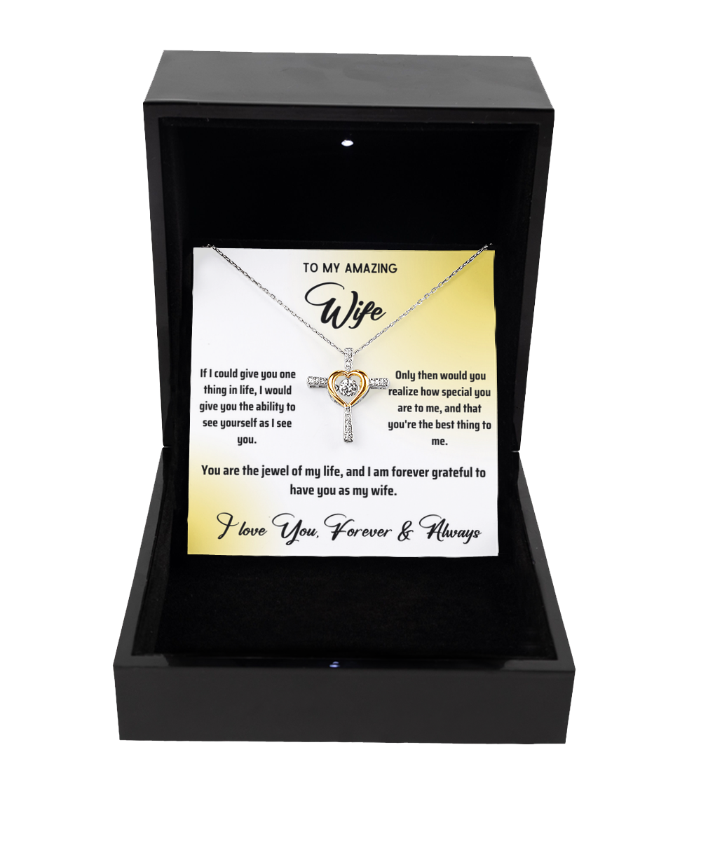 Personalized Necklaces + Message Cards - Silver Cross Necklace + Wife Message Card 