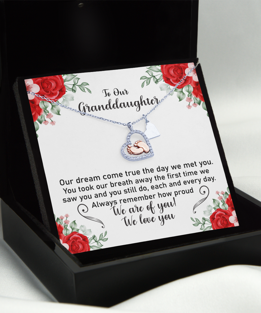 Personalized Necklaces + Message Cards - Grand-daughter Gift: Baby Feet Necklace 