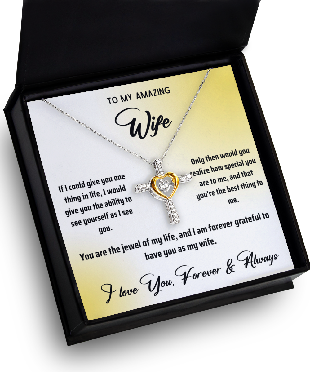 Personalized Necklaces + Message Cards - Silver Cross Necklace + Wife Message Card 