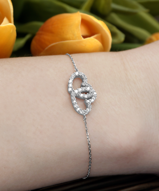 Girlfriend Gift: .925 Silver Inter-locking Hearts Bracelet