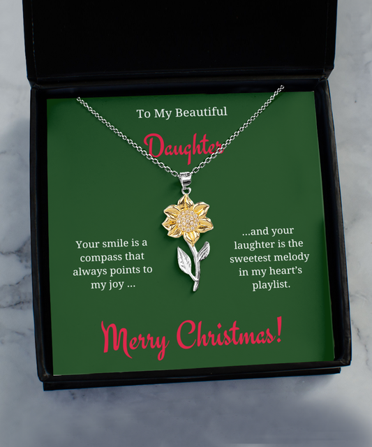Daughter Sunflower Necklace + Christmas Card