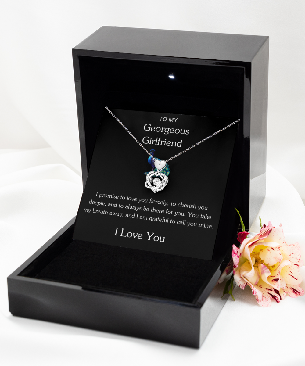 Personalized Necklaces + Message Cards - Heart Knot Necklace + Girlfriend Message Card 