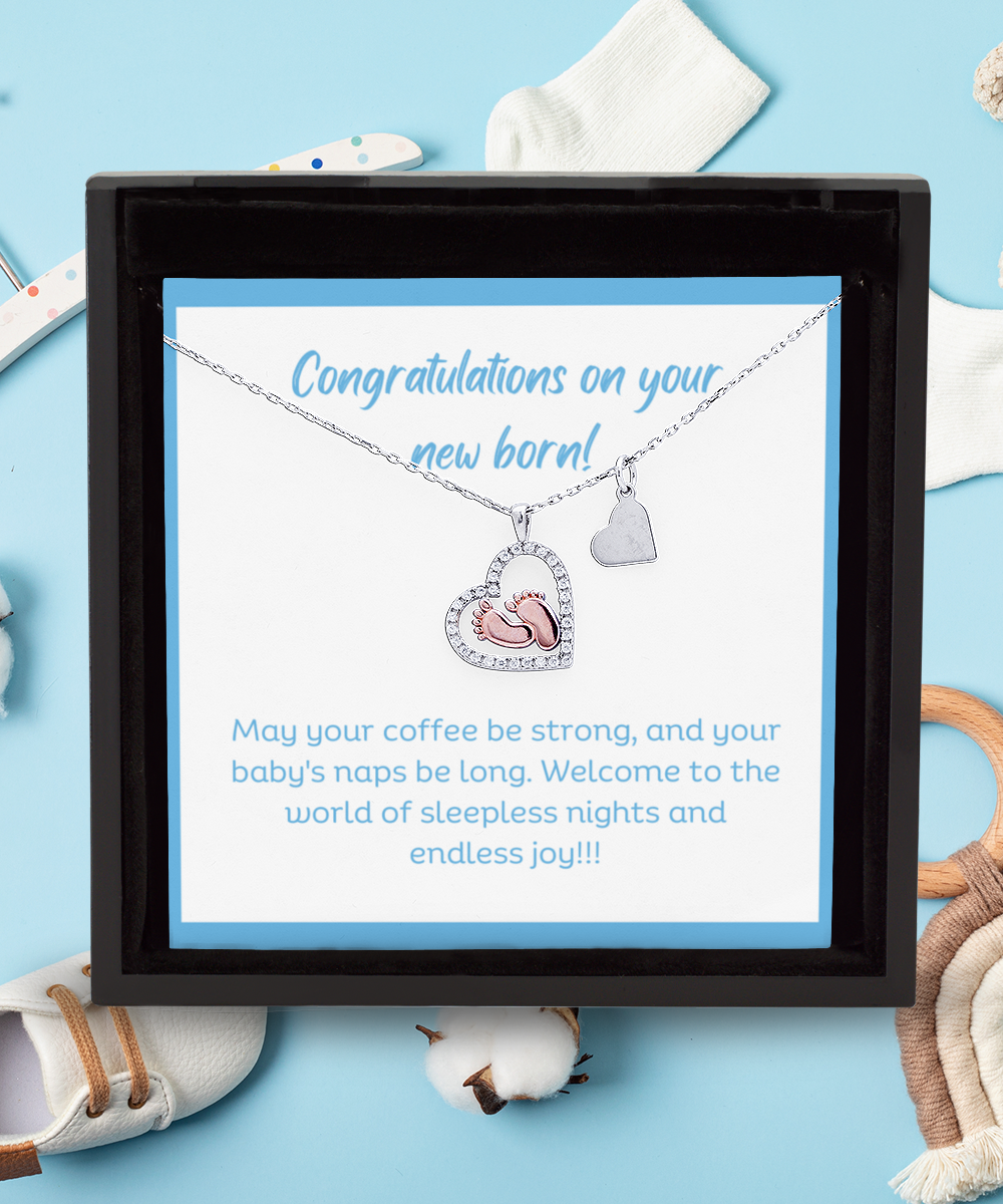 Personalized Necklaces + Message Cards - New Mom Gift: Baby Feet Necklace + Card 